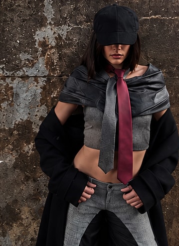 Future Fashion: sculptural grey tailoring, black outerwear and burgundy tie
